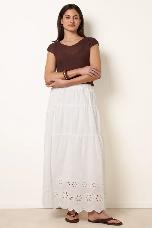 White Crochet Detailed Maxi Skirt - Blue Vanilla