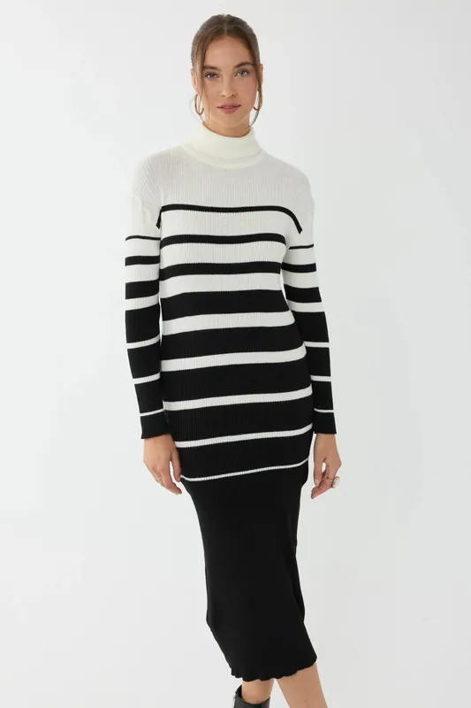 Striped Turtleneck Bodycon Midi Dress - Hiccup