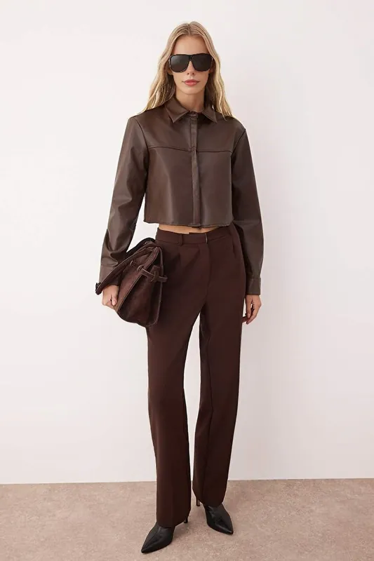 Cropped Faux Leather Shirt - WOVCOR