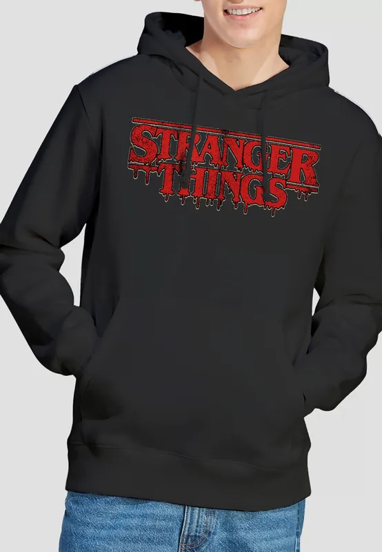 Stranger Things Retro Drippy Logo Hoodie, Black