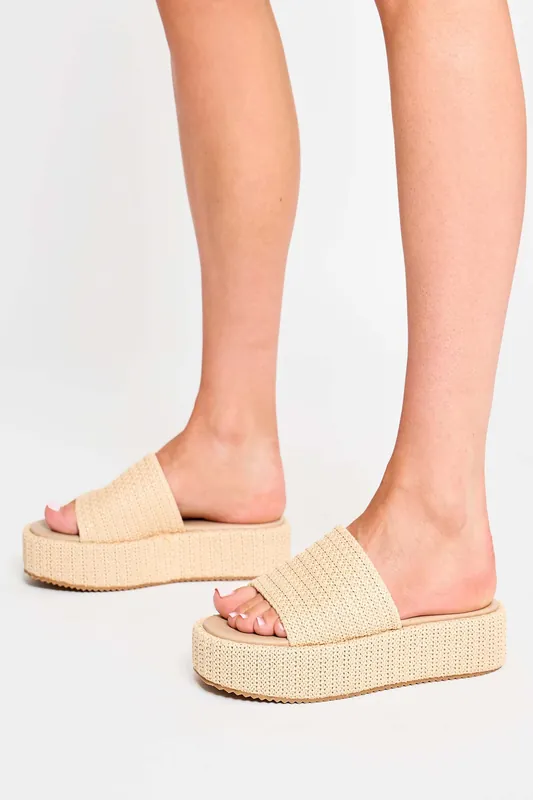 Sangria Natural Woven Flatform Sandals - Public Desire