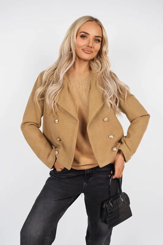 Leona Cropped Double Breasted Jacket With Luxe Button Detail - IKRUSH
