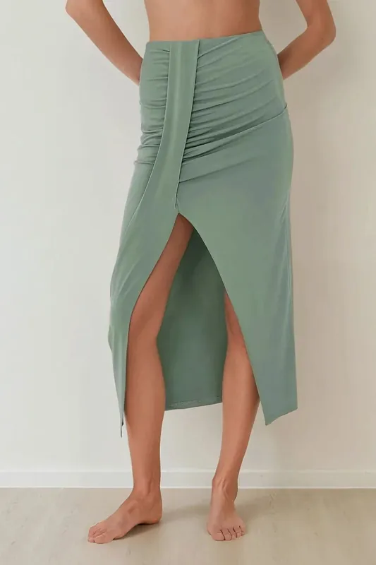 High Waist Bodycon Drapped Maxi Skirt - Hiccup