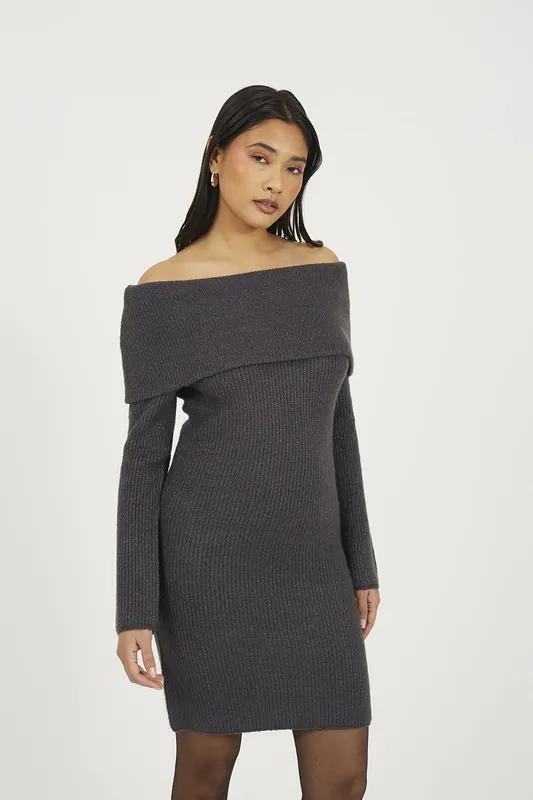 Bardot Ribbed Knit Mini Dress - Brave Soul