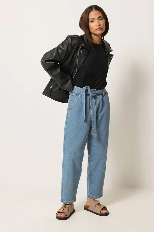 Petite Belted Barrel Jeans - PixieGirl
