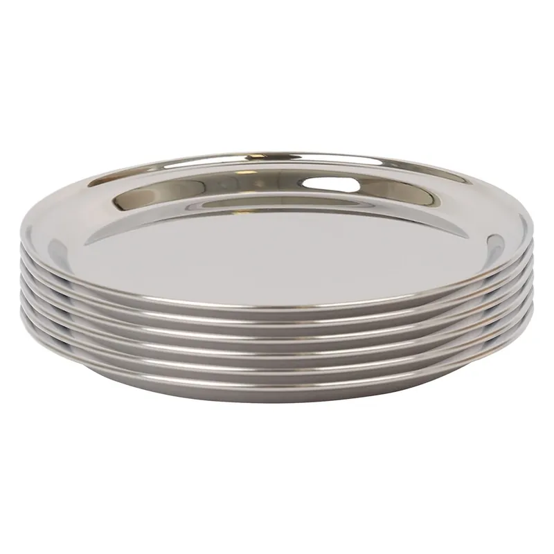 35.5cm Stainless Steel Serving Platter - Chrome Dinner Tray - Set of 6