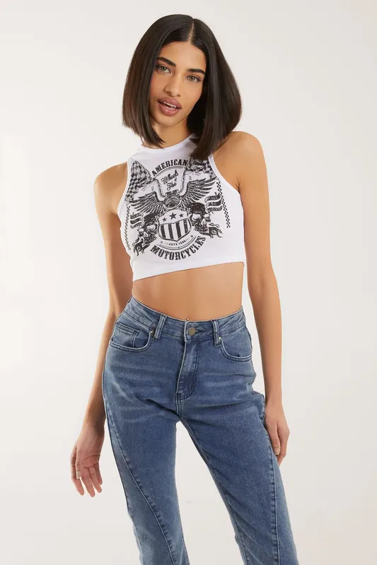 Ribbed Printed Band Vest - Pink Vanilla
