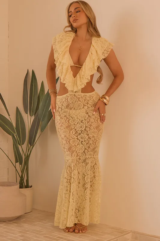 Frill Trim Lace Maxi Dress - EGO