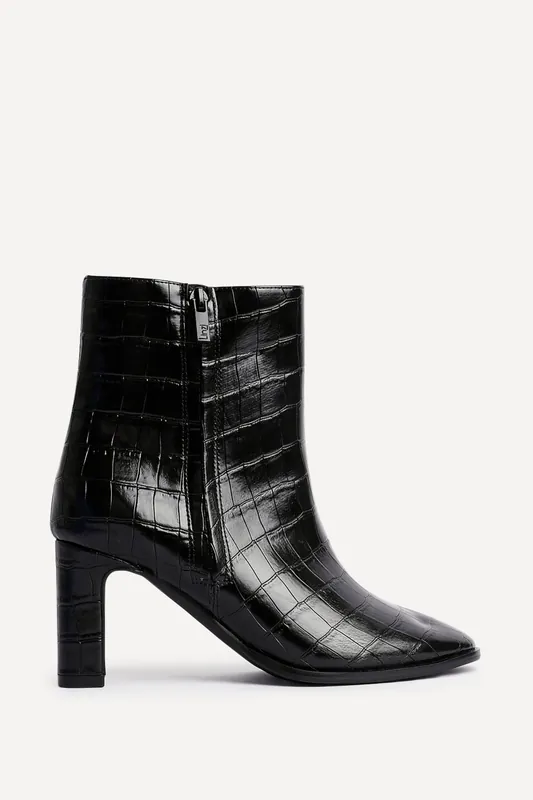 Jonas Black Faux Croc Patent Leather Block Heel Ankle Boot - Linzi