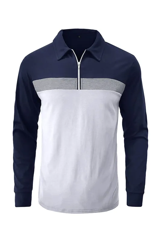 Casual Quarter Zip Turn Down Collar Long Sleeve Polo Shirt - MODISHION