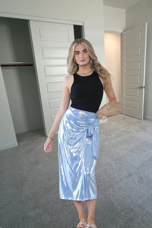 Blue Wrap Midi Skirt - Femme Luxe
