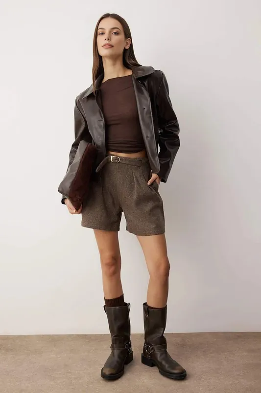 Belted Woven Shorts with Buckle Detail - WOVCOR