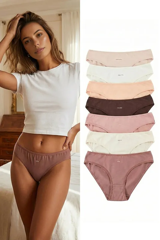 7 Pack Cotton Rich Plain Logo Bikini Briefs Set - WOVCOR