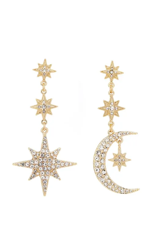 Gold Crystal Celestial Drop Earrings - Mood