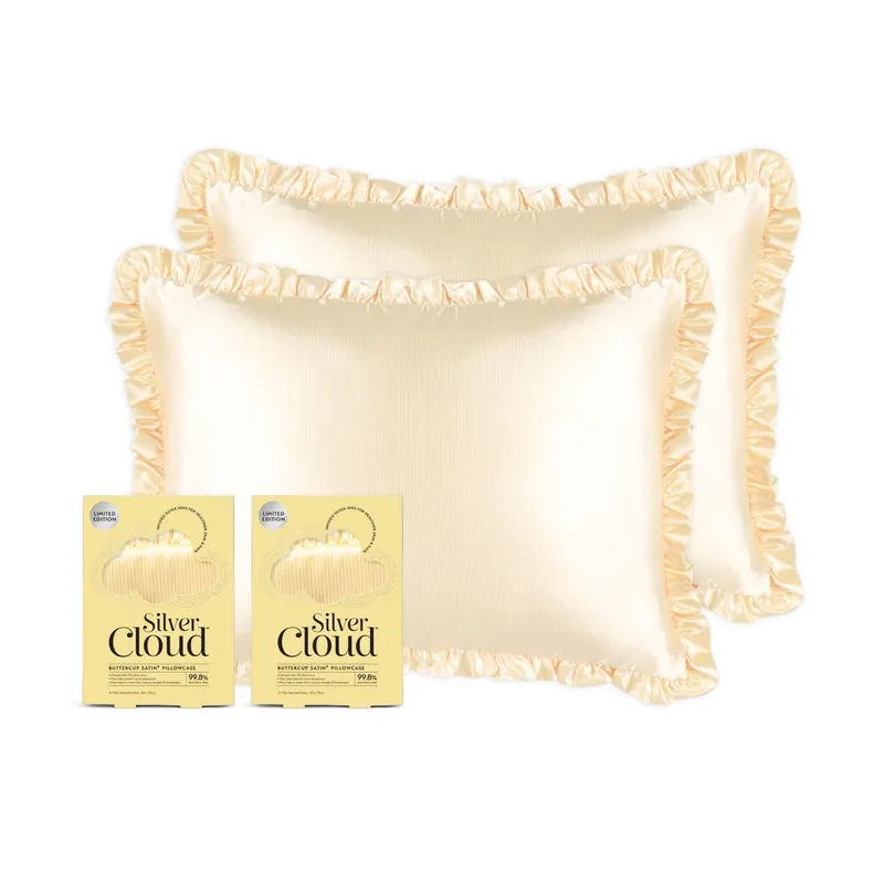 Silver Cloud Satin Frilly Pillowcase Twin Pack - Buttercup Collection