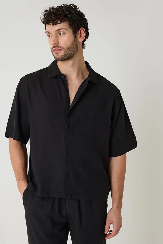 Boxy Fit Linen Blend Short Sleeve Shirt - Threadbare