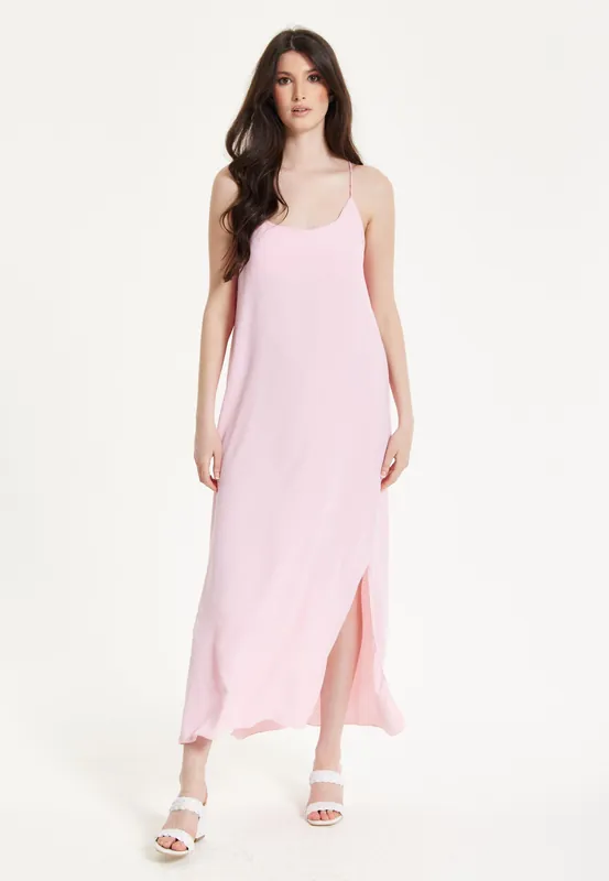 Pink Cross-Back Maxi Dress