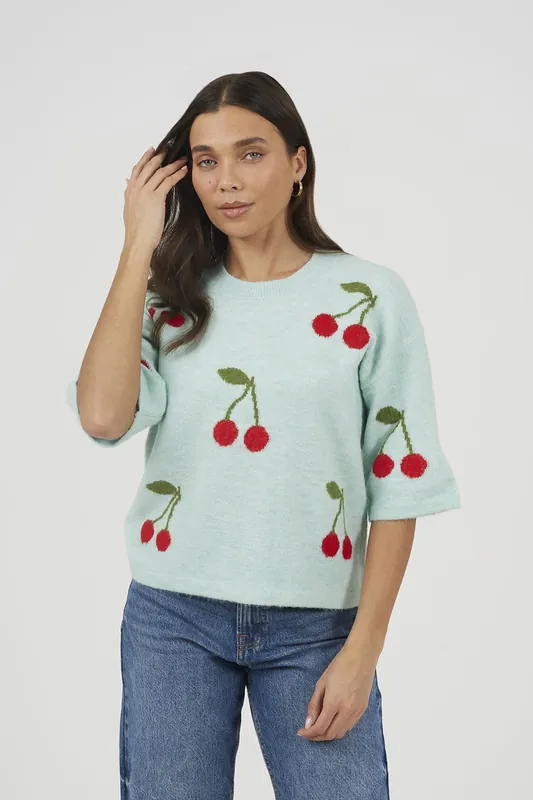 Short Sleeve Cherry Jacquard Knit Jumper - Brave Soul