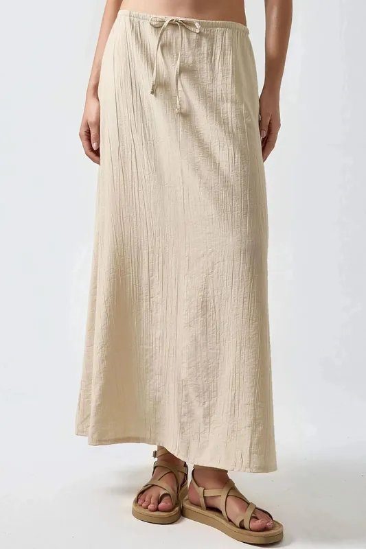 Drawstring Waist A-Line Maxi Skirt
