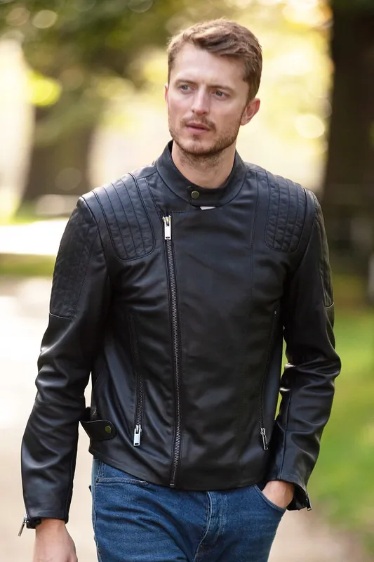 Filippo' Mens Leather Cross Zip Biker Jacket - Ashwood Leather