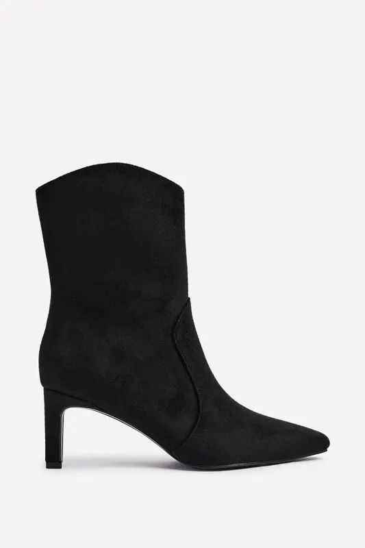 Calabasas Black Faux Suede Western Inspired Heeled Boot - Linzi