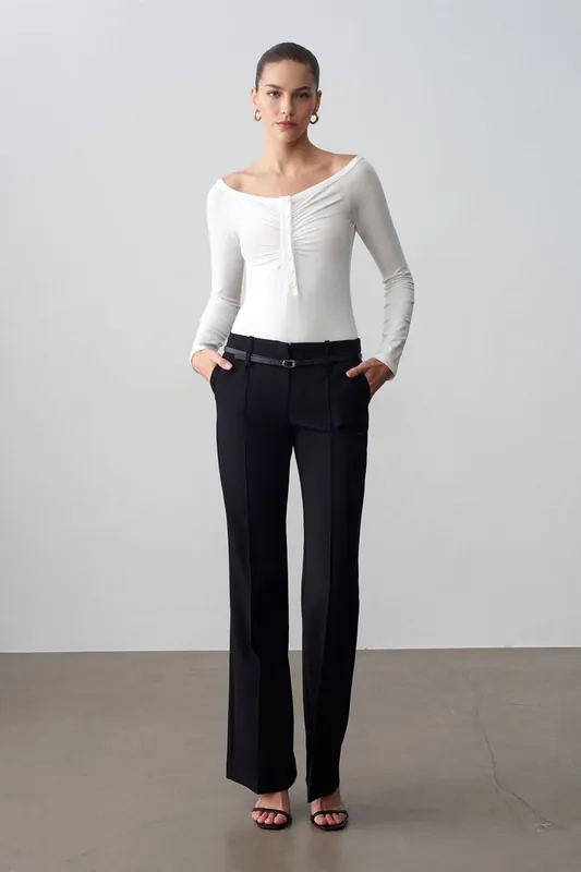 Belted Straight-Leg Crepe Trousers