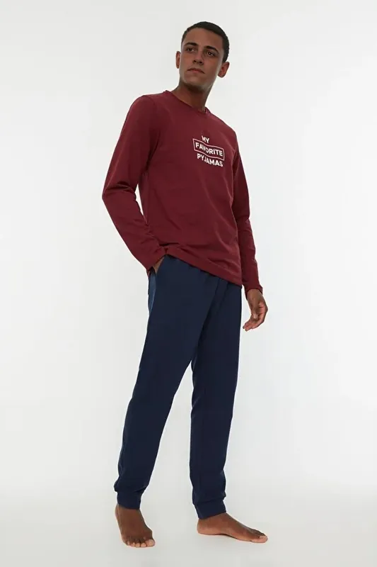 2 Piece Slogan Printed Knit Pyjama Set - WOVCOR