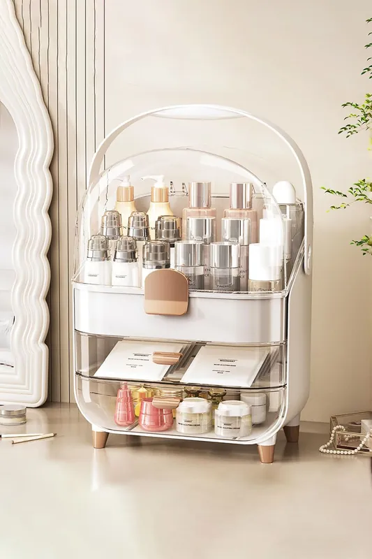 Makeup Storage Organizer with Lid, Waterproof Cosmetics Skincare Organizer for Vanity - SHEONLY