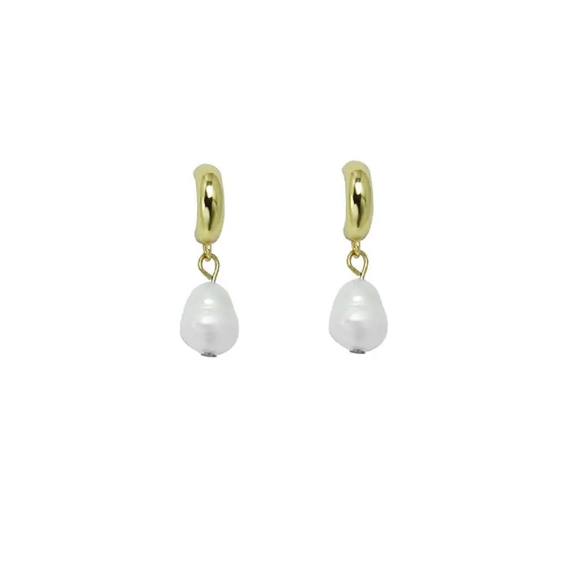 Gold Pearl Drop Huggie Earrings - Liquorish