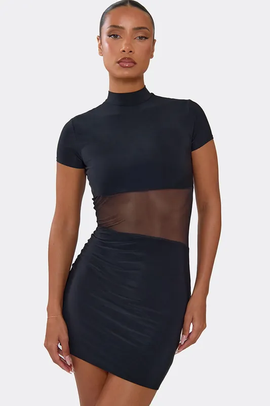 Short Sleeve Mesh Mini Dress - EGO