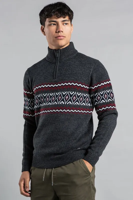 1/4 Zip Jacquard Funnel Neck Jumper - Tokyo Laundry