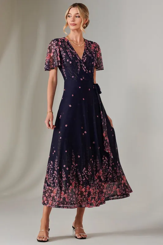 Mirror Print Mesh Wrap Maxi Dress - Jolie Moi