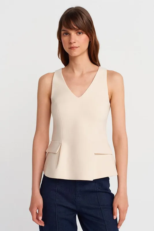 Sleeveless V-Neck Crepe Shell Top