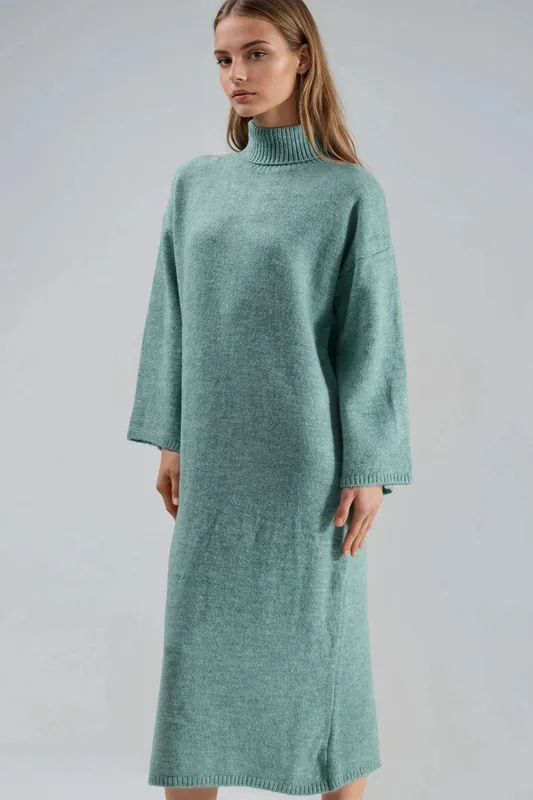 Ribbed Turtleneck Maxi Knit Dress - MyFashion
