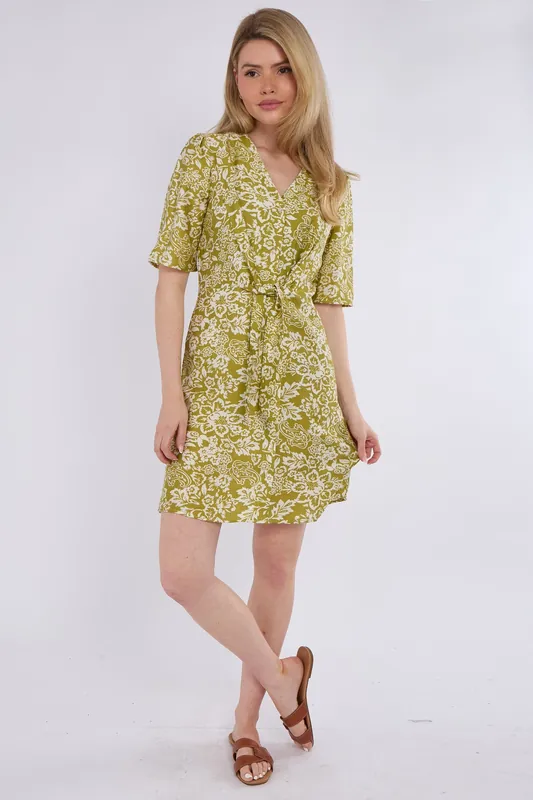 Lime Green Paisley Floral Print Knotted Mini Dress - Love Sunshine