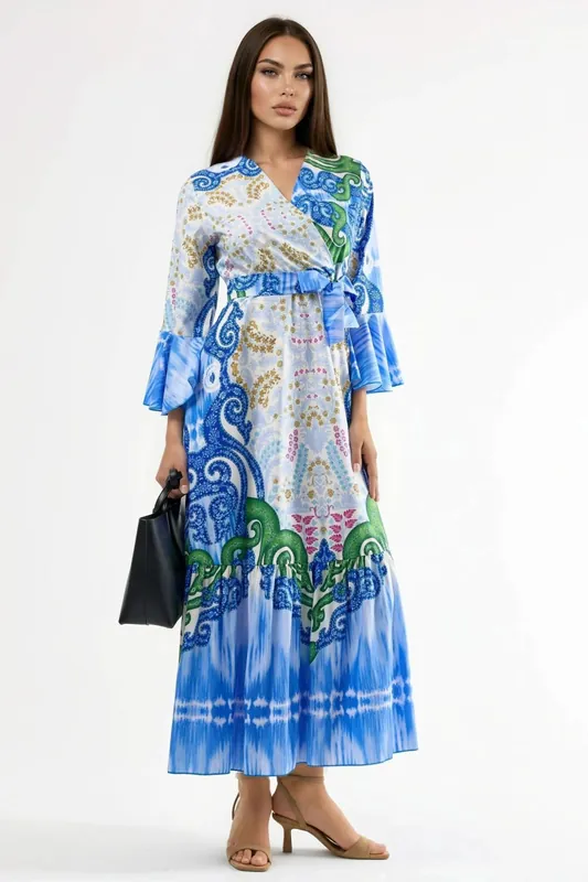 Frilly Paisley V-neck Maxi Dress