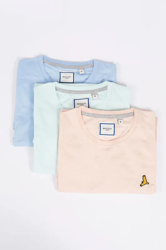 3-Pack Crew Neck T-Shirts with Contrast Piping