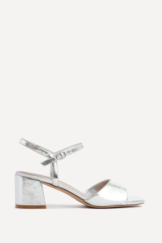 Darlene Silver Faux Leather Low Heeled Sandals - Linzi