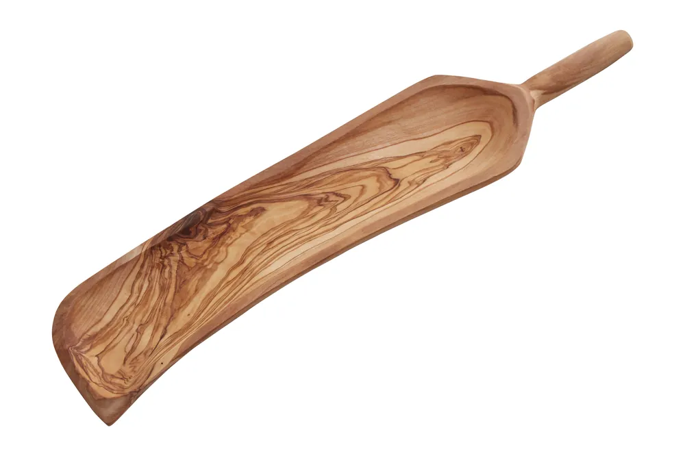 Olive Wood Curved Paddle Serving Board, Durable Wooden Serving Board with Ergonomic Handle - Orsina