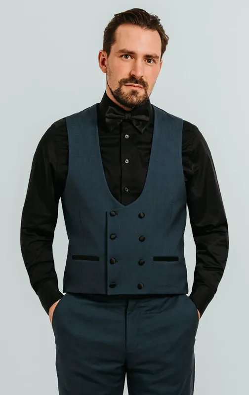 Teal Double Breasted Tuxedo Waistcoat - Dobell