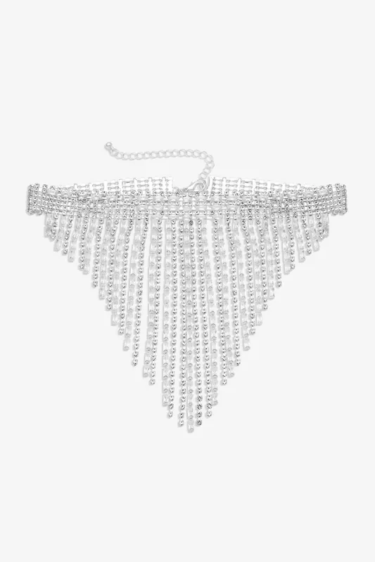 Silver Crystal Statement Baguette Shower Necklace - Jon Richard