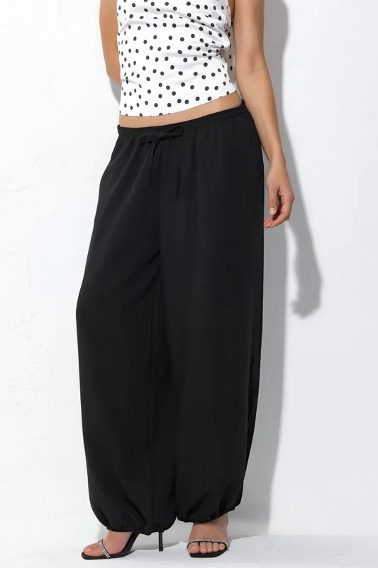 Wide-Leg Woven Trousers with Drawstring Waist