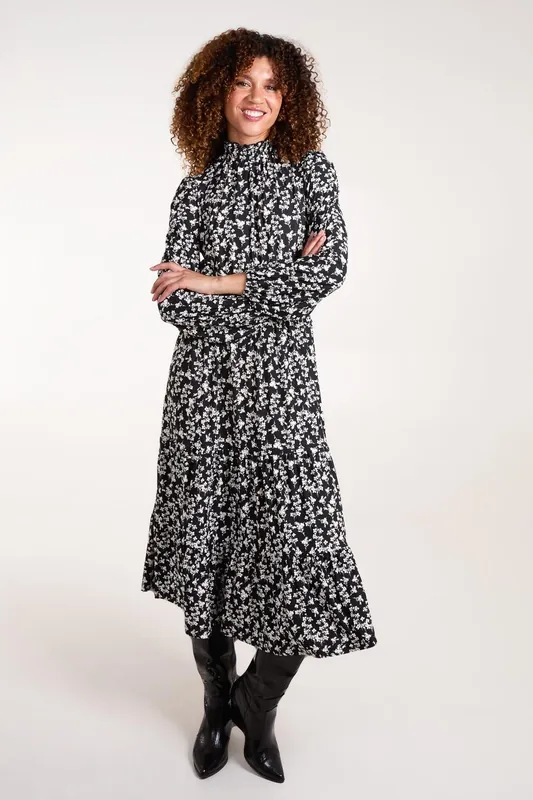 High Neck Shirred Midi Dress - Blue Vanilla