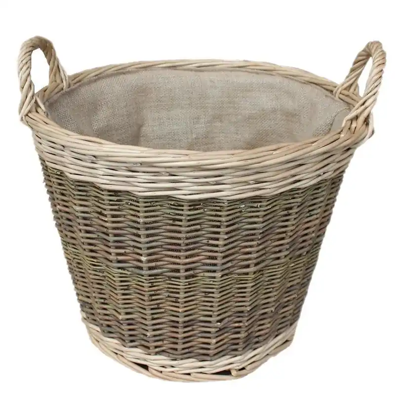 Wicker Unpeeled Hessian Lined Log Basket - Red Hamper