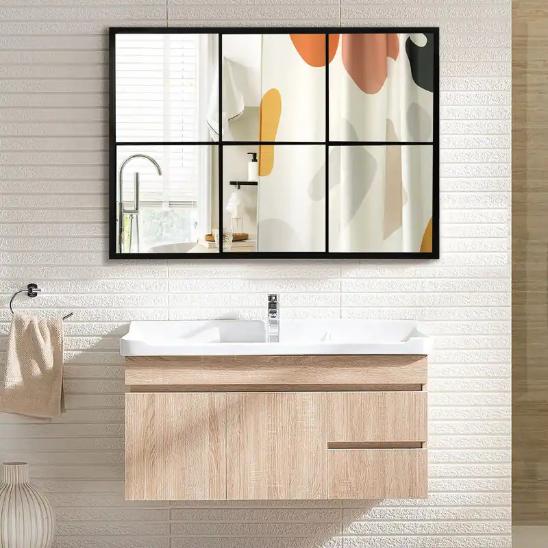 Vintage Windowpane Hanging Mirror Wall Mounted Decoration Mirror Steel Frame - Costway