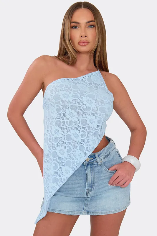 Strappy Off The Shoulder Asymmetric Hem Lace Longline Top - EGO