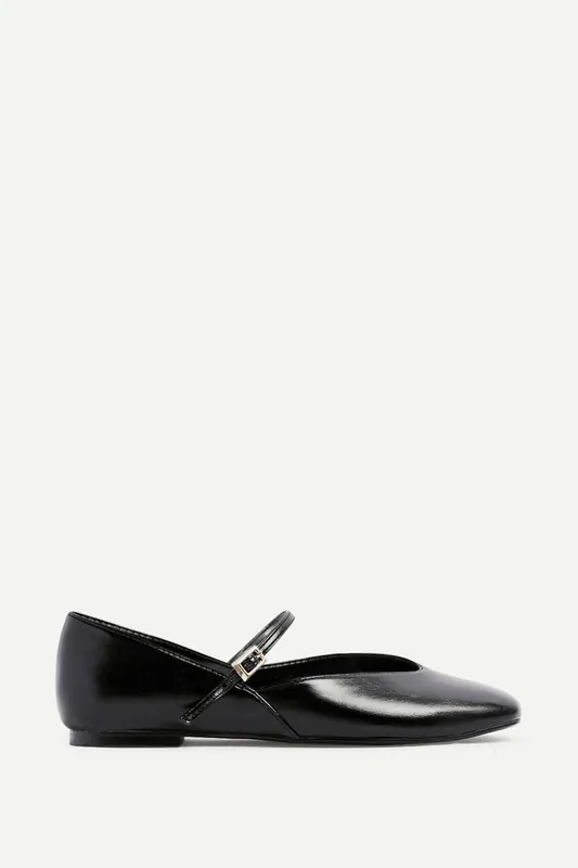Hush Black Faux Leather Mary Jane Style Flats - Linzi