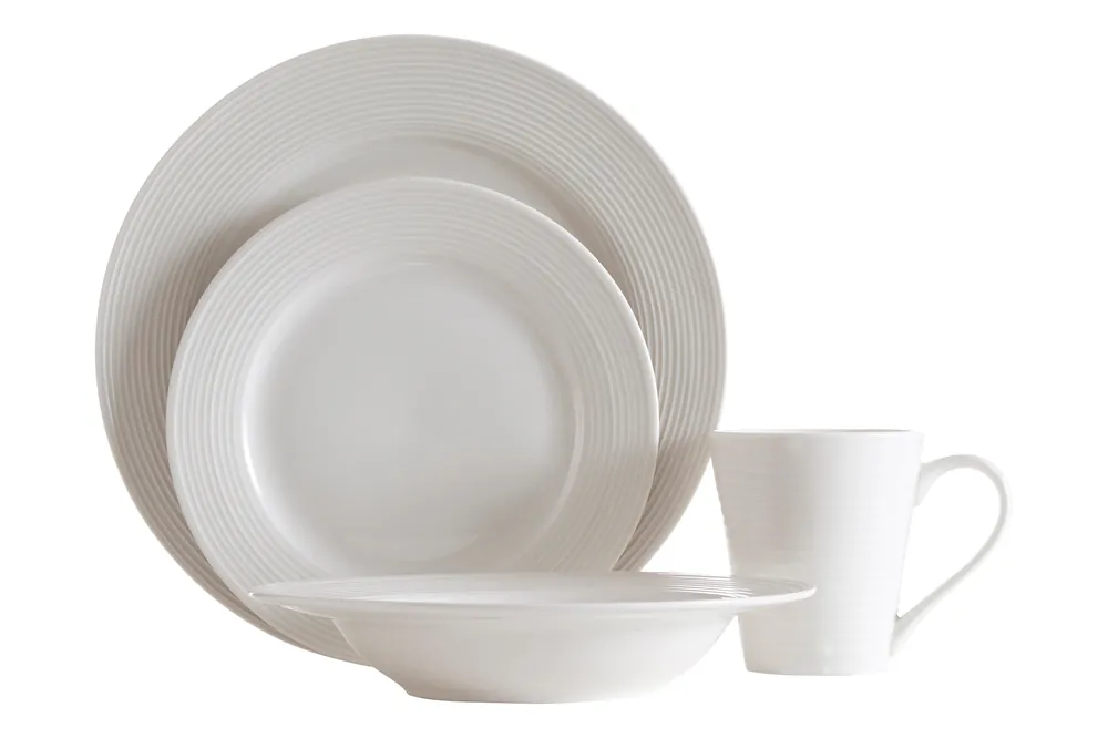 Elegant 16 Pc Ribbed Dinner Set, Ribbed Design Dinner Set For Kitchen, Glazed Finish Modern Dinner Set - Orsina