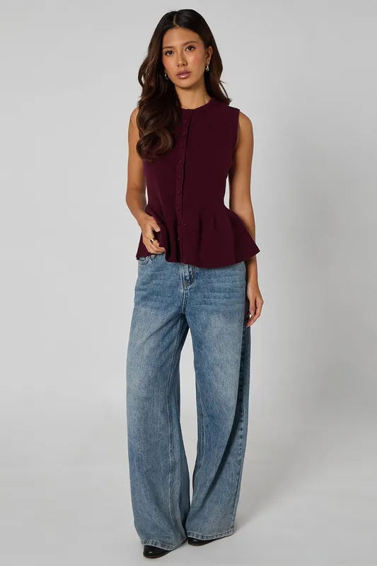 Peplum Button Front Vest - Urban Bliss