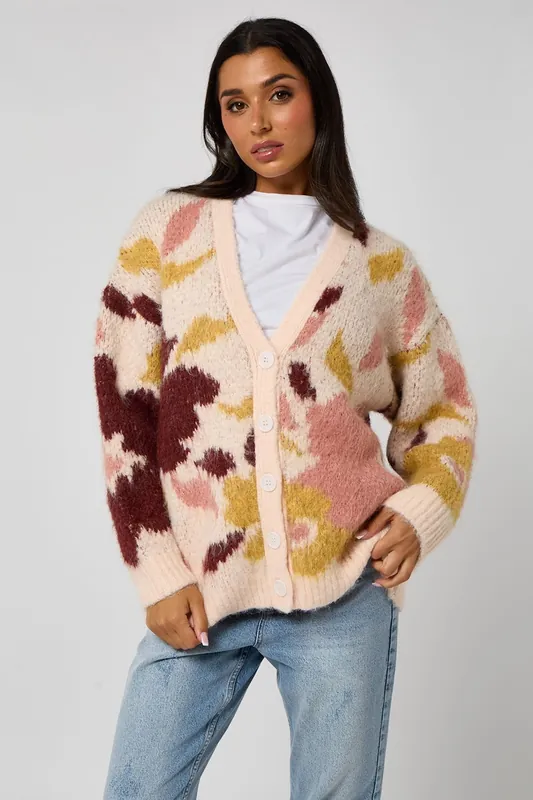 Pink Floral chunky cardigan - Urban Bliss